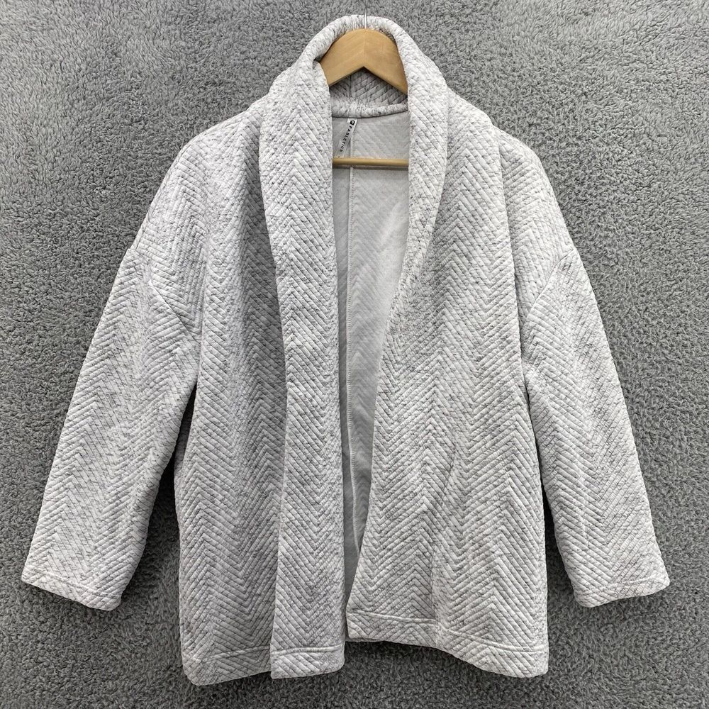 Fabletics Quilted Cardigan Oversized Size S‎ Open Front Sweater Gray Herringbone
